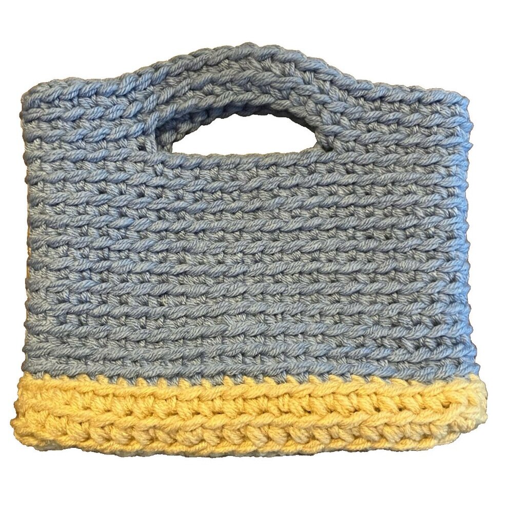 Handmade Crochet Bag, Blue And Tan, New